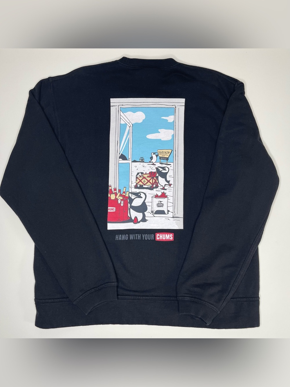 Mens Chums "Penguin Beach" Graphic Crewneck Sweatshirt (Black) 100% Cotton LARGE